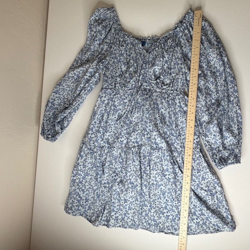 Old Navy Blue Ditsy Floral Paisley Tie Neck Swing Dress Small Boho Milkmaid - Picture 8 of 10